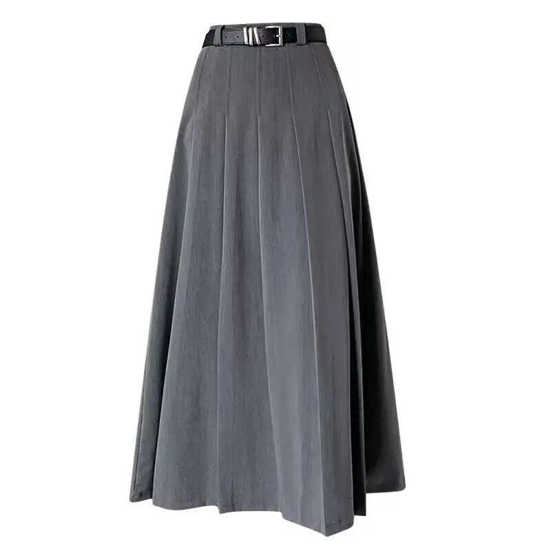 Stylish Belted Pleated Midi Skirt
