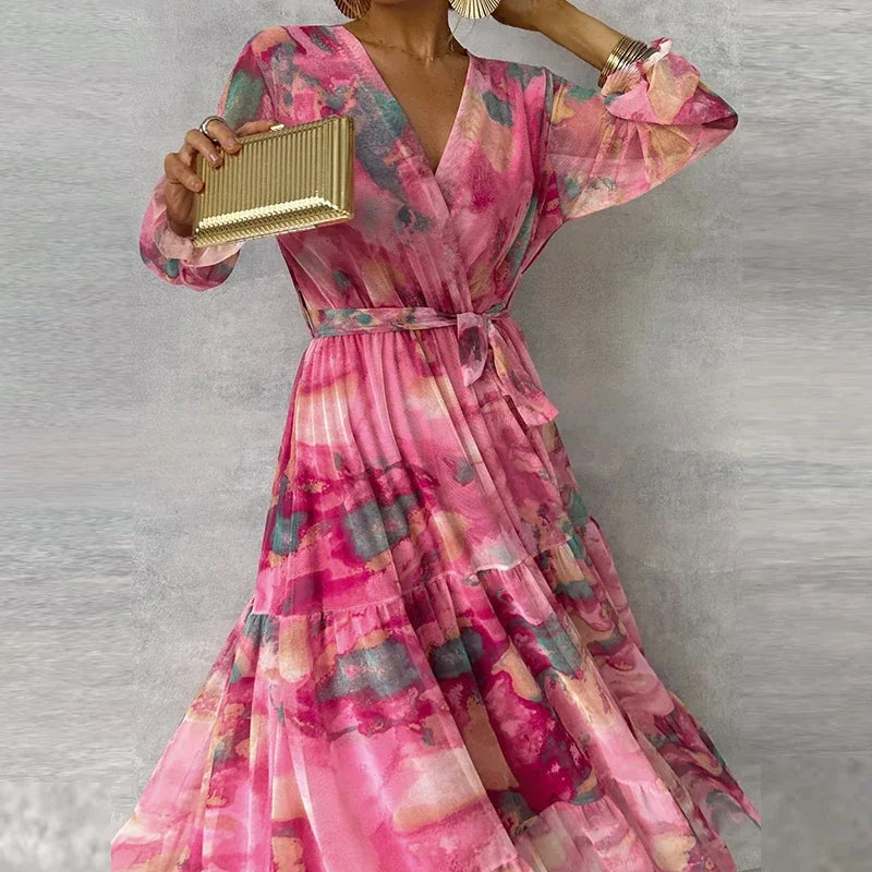 Chic Flower Print Midi Dress