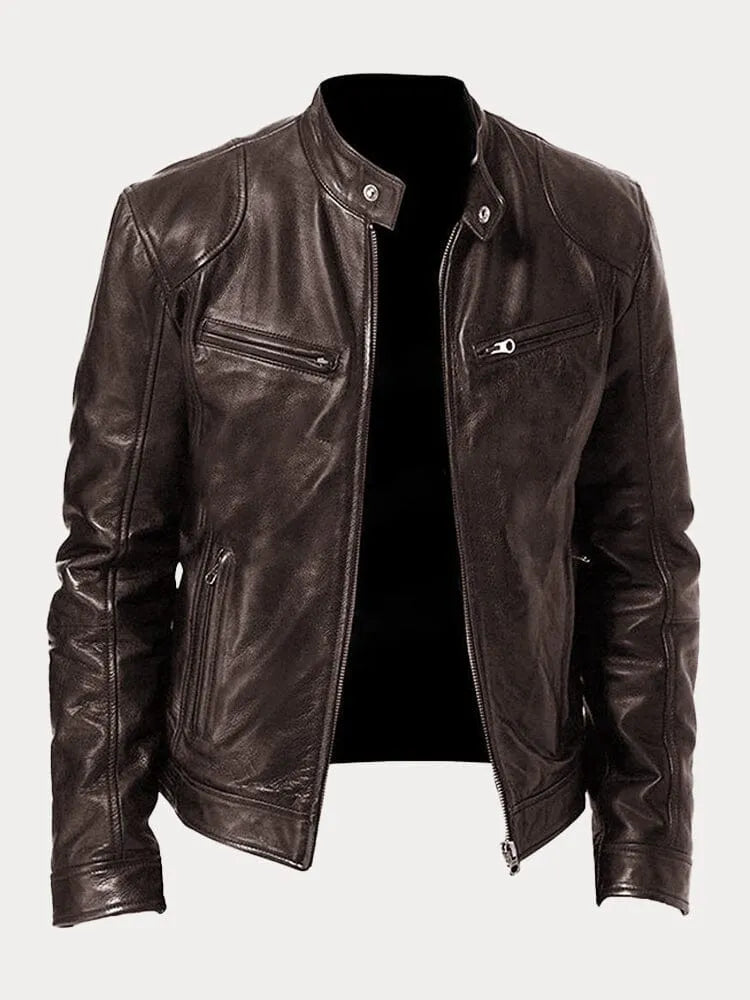 Vintage Look Casual Leather Coat
