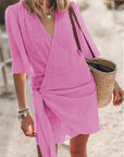 Chic Linen Dress with Classic V-Neck Cut