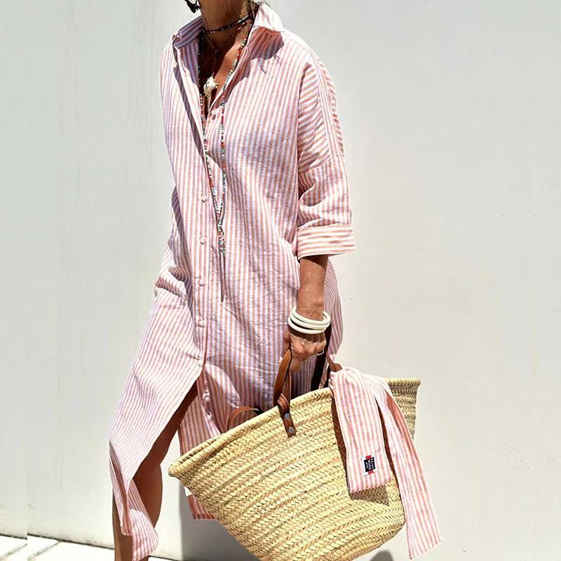 Striped Shirt Dress for Women – Casual Button Down Summer Dress