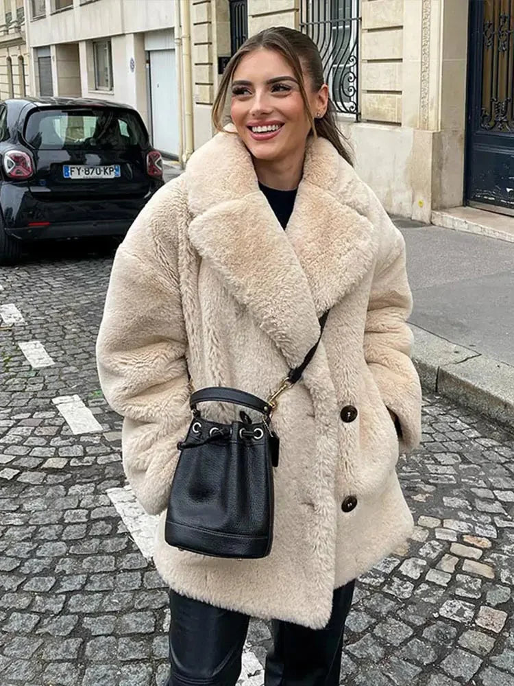 Elegant Long Faux Fur Coat Women