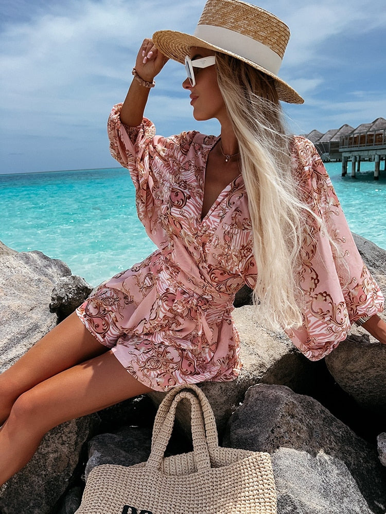Stylish Long Sleeve Summer Wrap Jumpsuit