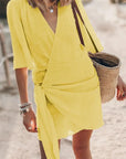 Chic Linen Dress with Classic V-Neck Cut
