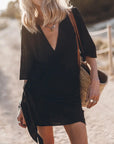 Chic Linen Dress with Classic V-Neck Cut