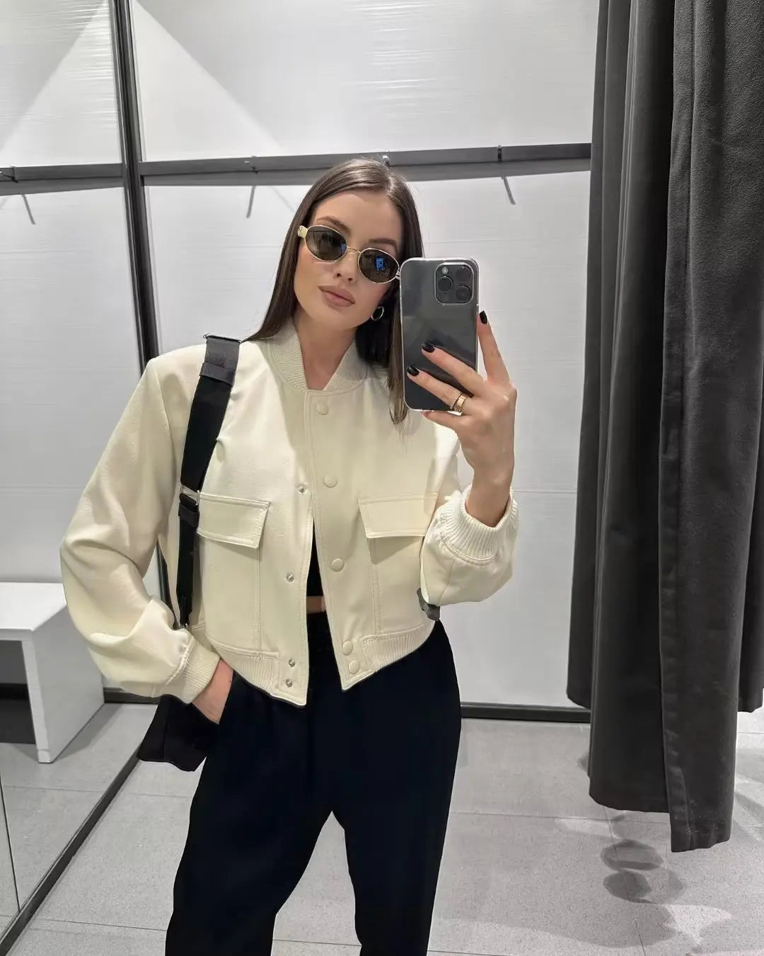 Crop Long Sleeve Bomber Jacket