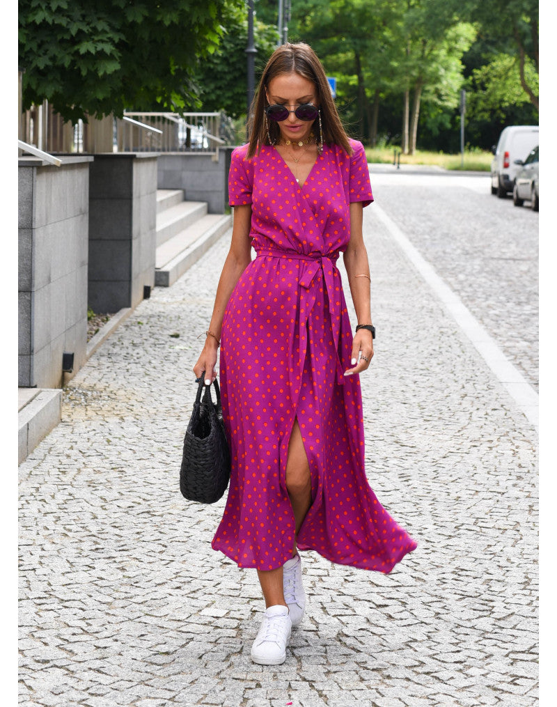 Casual Floral Wraparound Midi Dress