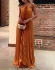 Chic Pleated Halter Neck Maxi Dress