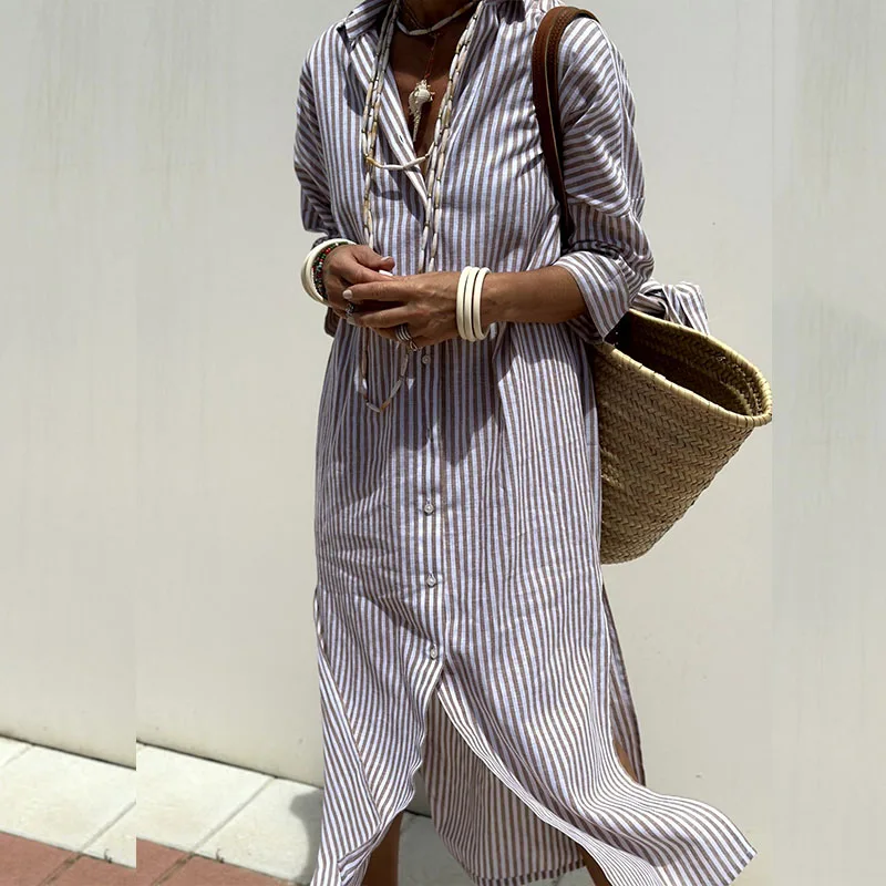 Striped Shirt Dress for Women – Casual Button Down Summer Dress