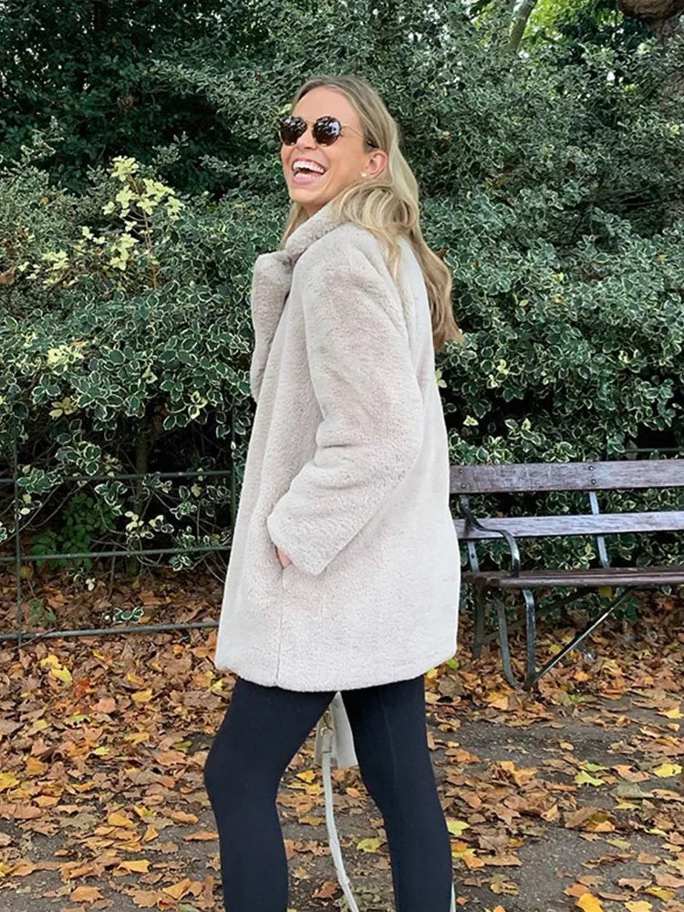Elegant Long Faux Fur Coat Women