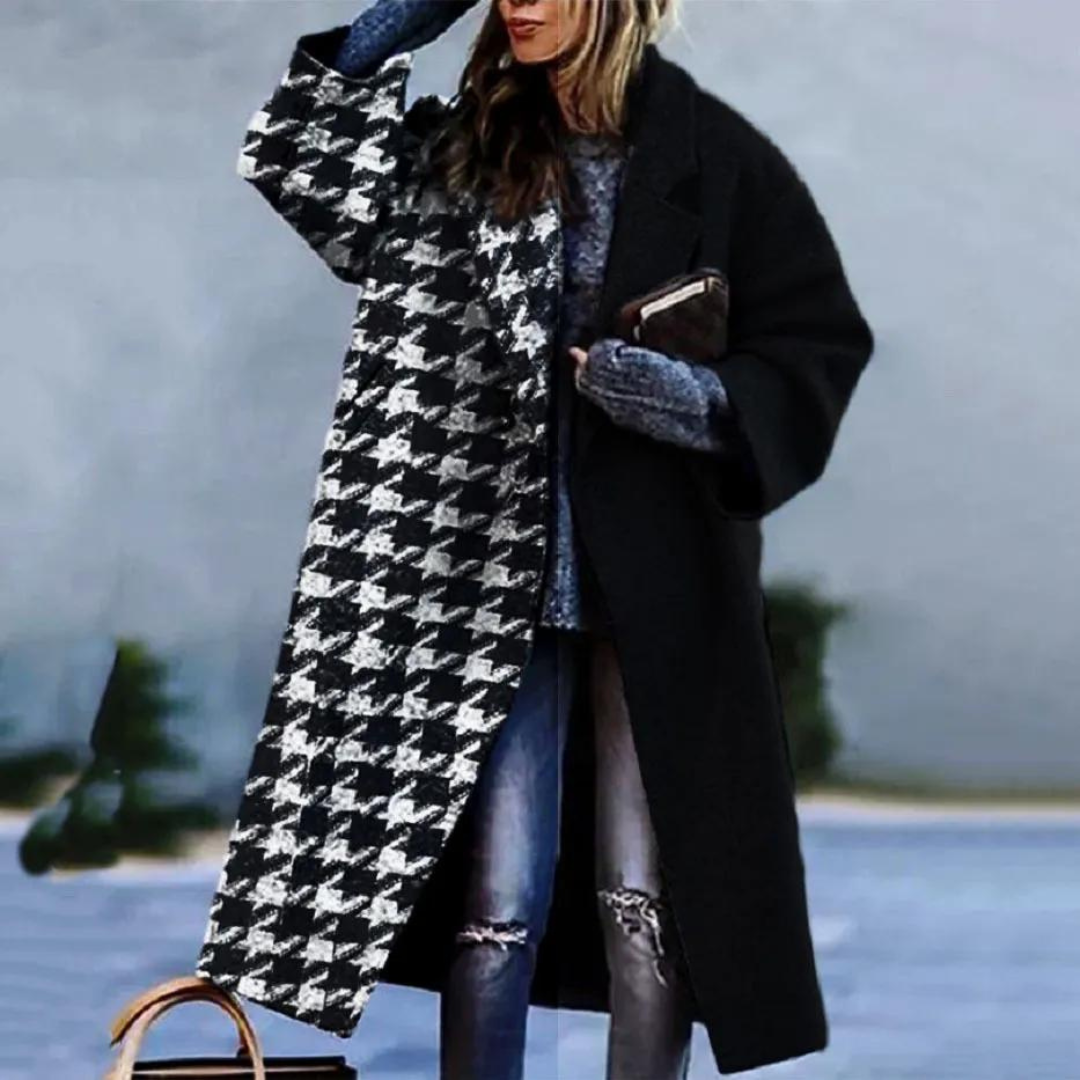Long Women's Coat with Stylish Designer Patterns