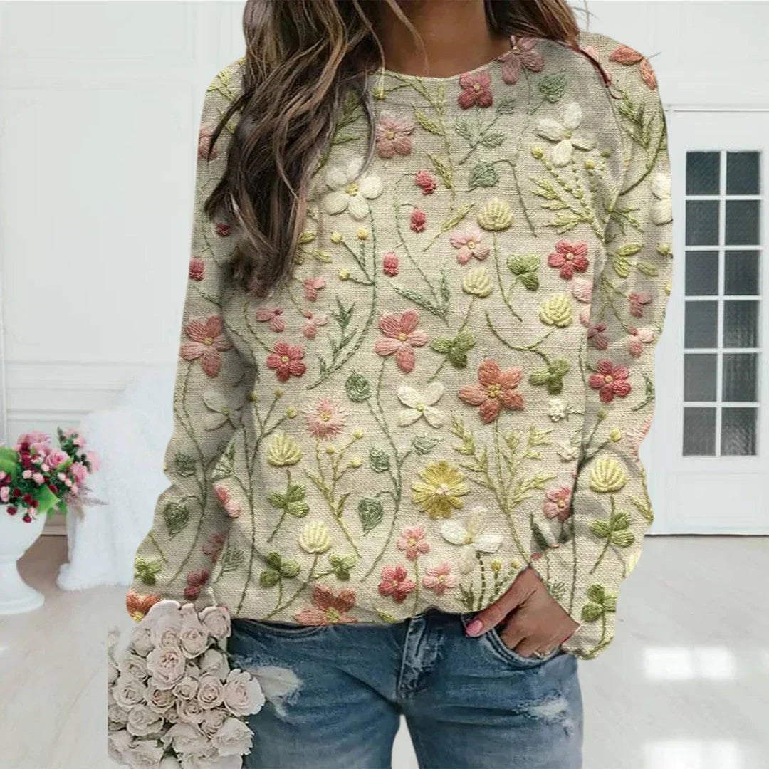 Classic Floral Embroidery Sweater for Women