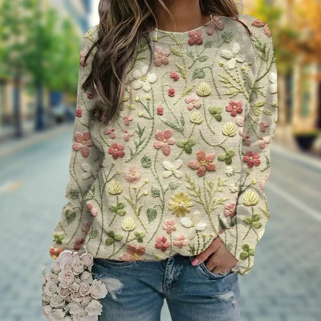 Classic Floral Embroidery Sweater for Women