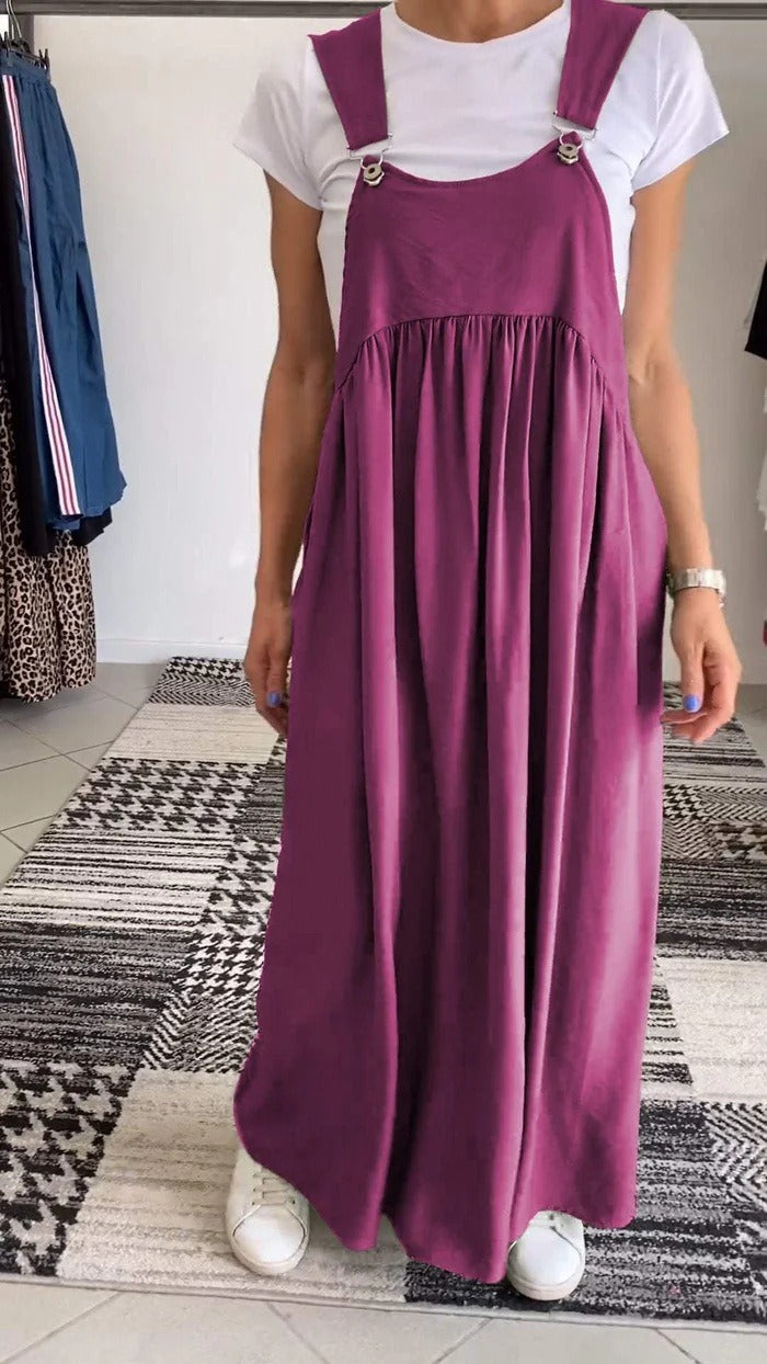 Solid Color Casual Dress with Straps
