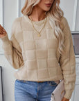 Chic Plaid Crew Neck Knit Sweater