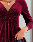 V-Neck Glitter Knot Design Top