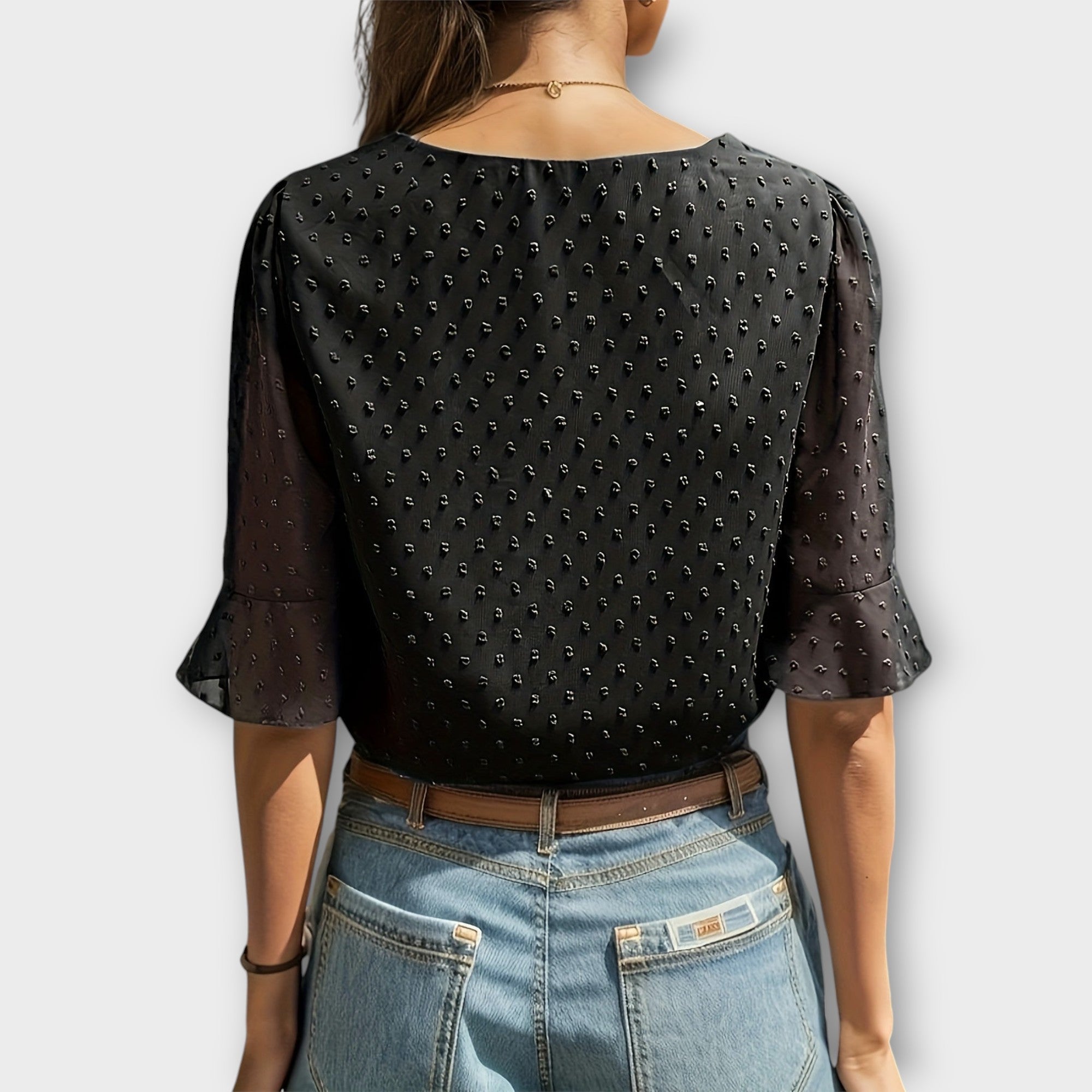 Blouse with Deep Neckline – Soft-Touch Statement Piece for Elegant Evenings or Weekend Styling