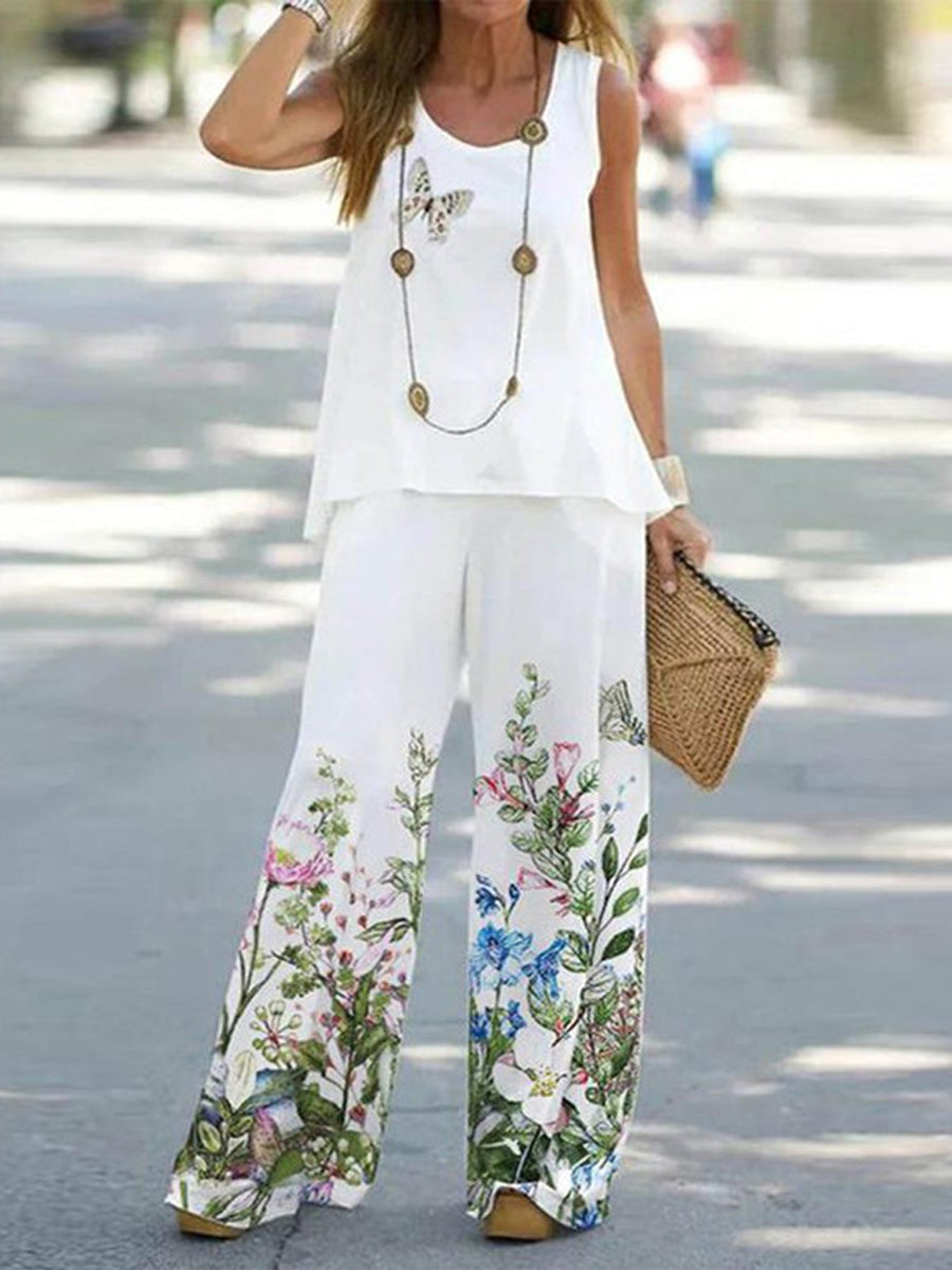 Elegant Printed Sleeveless Two-Piece Set