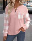 Half-Zip Plaid Patchwork Sweatshirt
