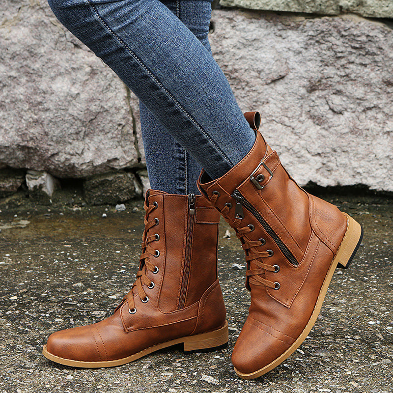 Women's Leather Orthopedic Shoes with Side Zip and Round Toe