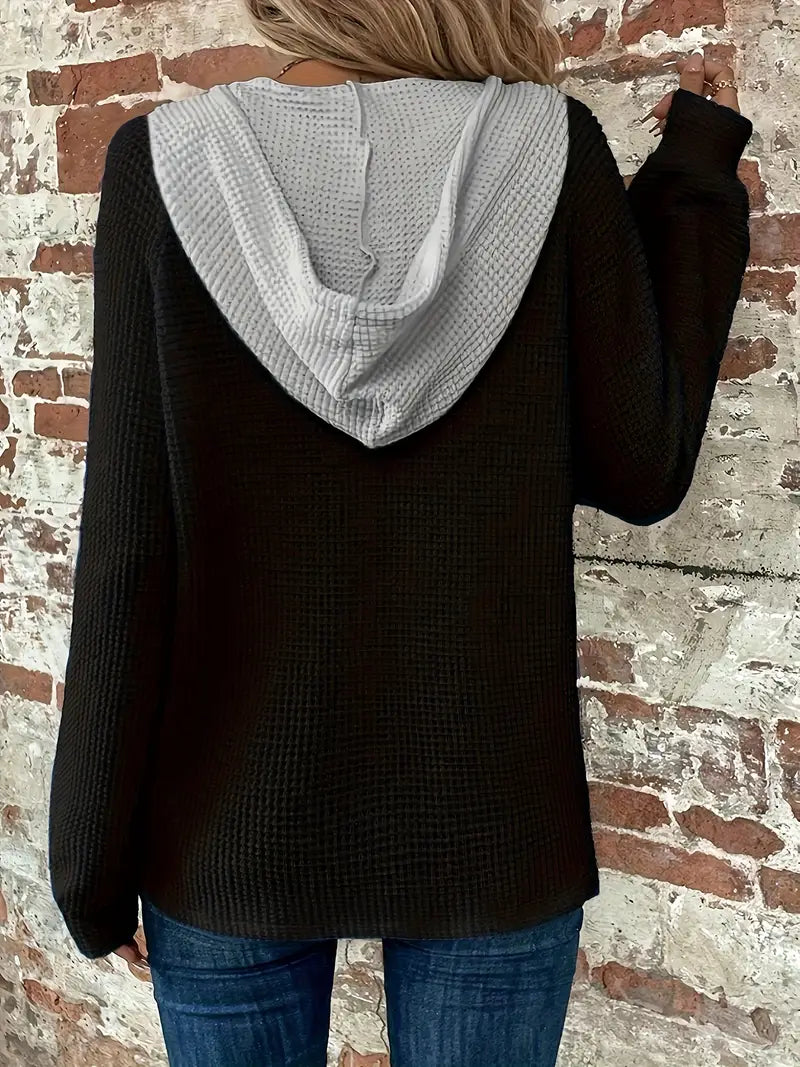 Long Sleeve Button Front Drawstring Hoodie