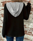 Long Sleeve Button Front Drawstring Hoodie