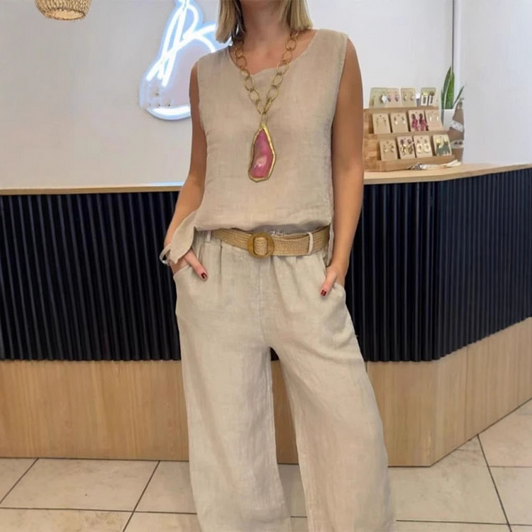 V-Neck Pants Suit Two-Piece Set