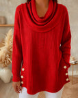 Draped Collar Button-Down Sweater