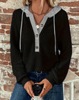 Long Sleeve Button Front Drawstring Hoodie
