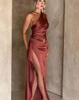 One Shoulder Satin Long Bodycon Dress