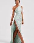 One Shoulder Satin Long Bodycon Dress