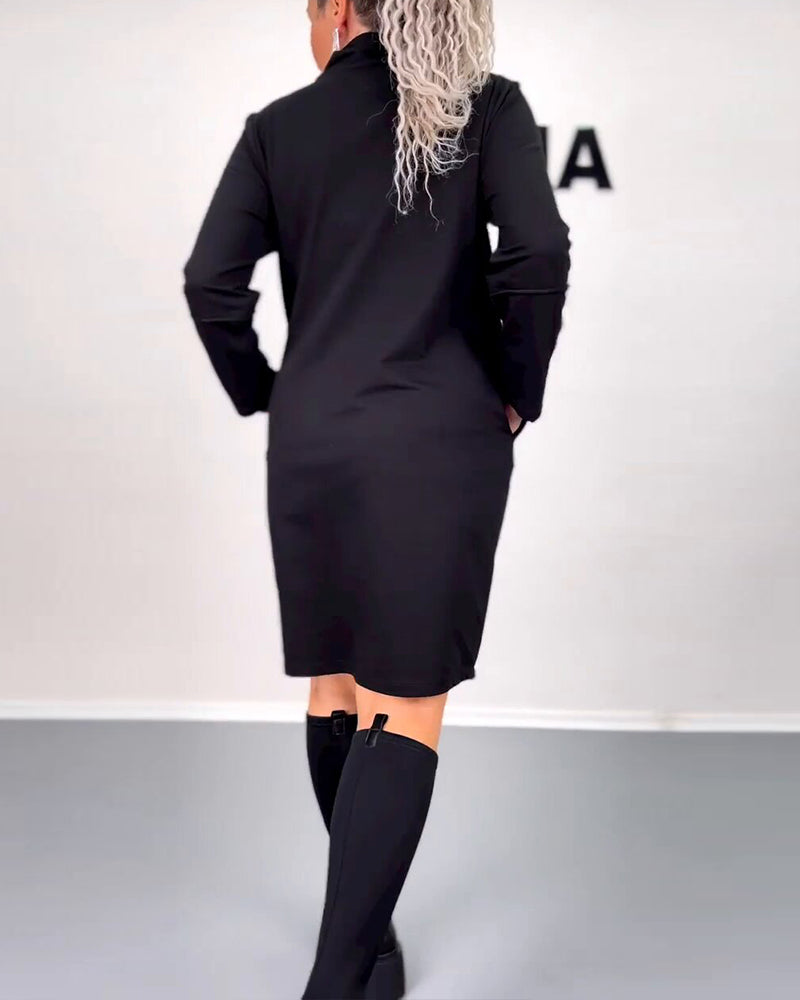 Casual Straight Dress with Drawstring