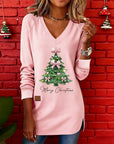 Christmas Tree Print V-Neck Sweatshirt