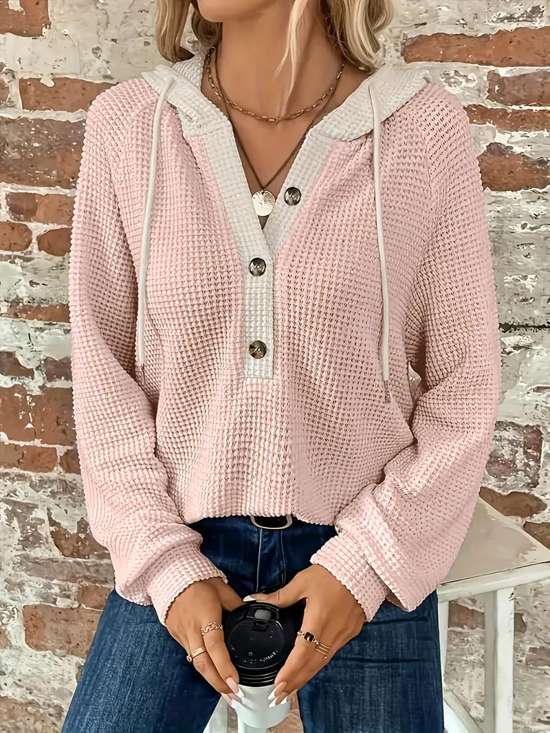 Long Sleeve Button Front Drawstring Hoodie