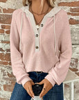 Long Sleeve Button Front Drawstring Hoodie