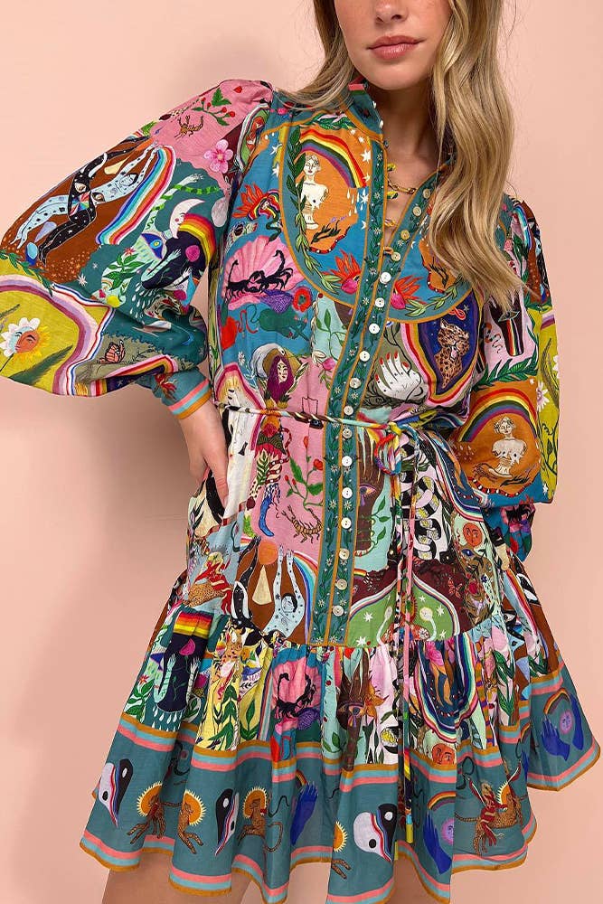 Graphic Scribble Style Mini Dress