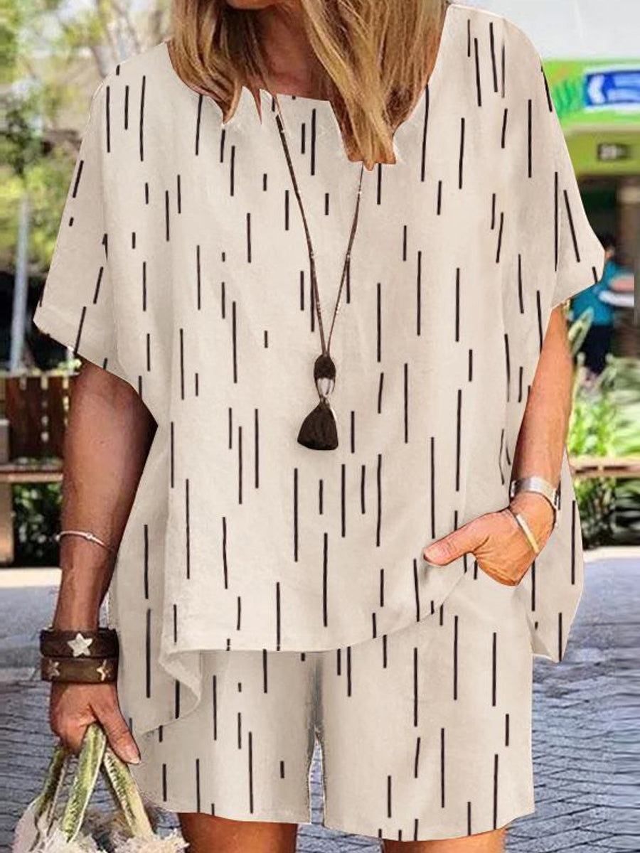 Fashion Line Print Casual Two Piece-Set