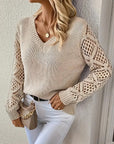 Hollow Sleeve V-Neck Sweater