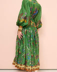 Celestial Bird Print Puff Sleeve Dress