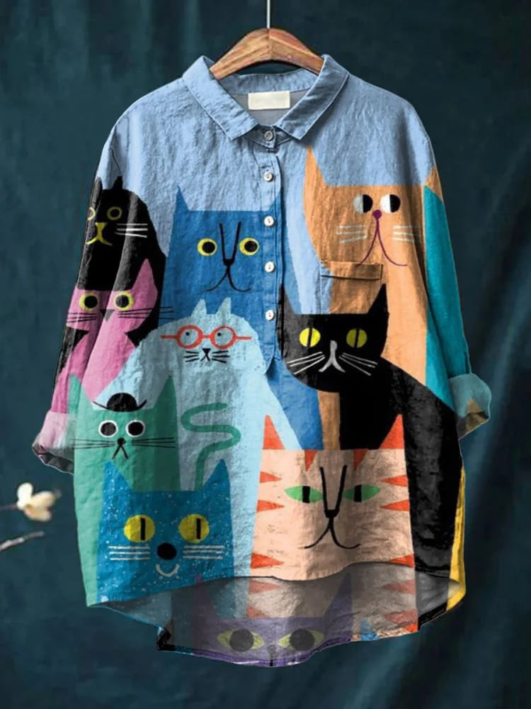 Whimsical Cat Shirt with Banjo Artwork