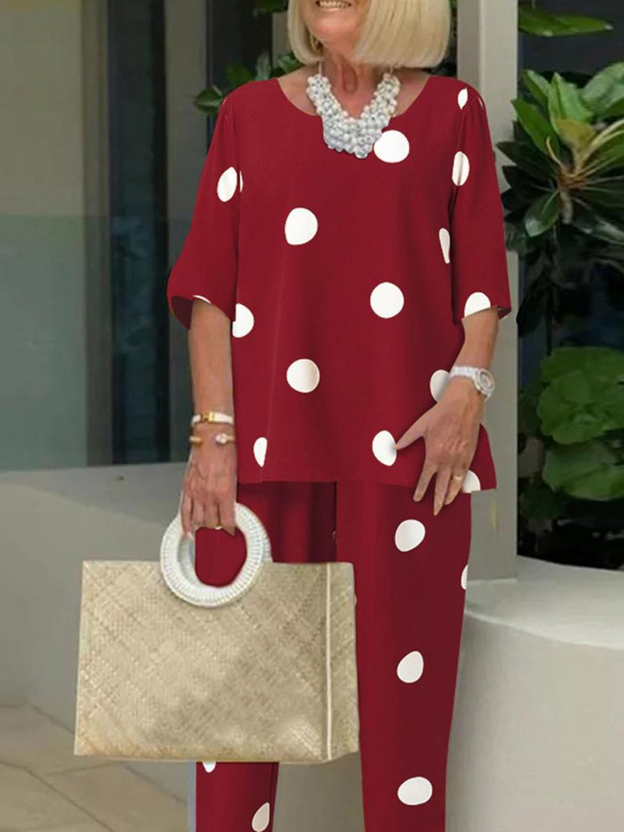 Casual Dot Print Two Piece-Set