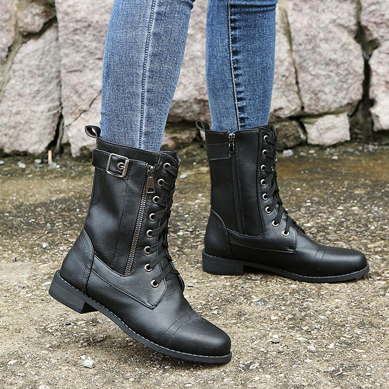 Women's Leather Orthopedic Shoes with Side Zip and Round Toe