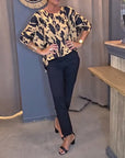 Crew Neck Printed Slit Blouse