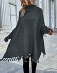 Turtleneck Batwing Sleeve Tassel Cardigan