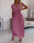 Solid color ruffled sleeves V-neck elegant dress