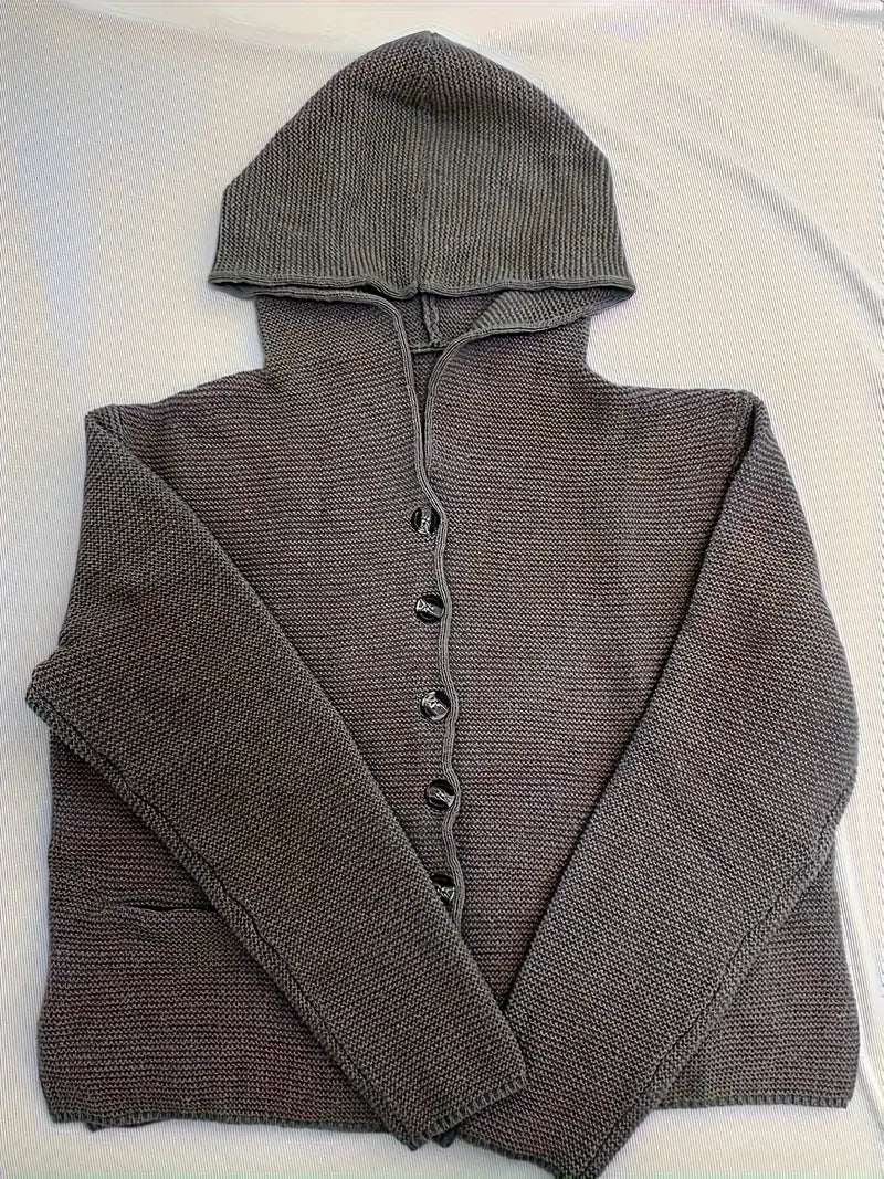Elegant Long-Sleeved Hooded Cardigan