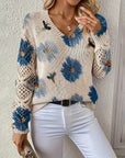 Long-Sleeved V-Neck Jacquard Sweater