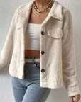 Collared Neck Button Up Cardigan with Decorative Pocket Flaps