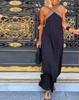 Cross Backless Contrast Color Elegant Dress