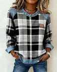 Plaid Patchwork Fashion Sweatshirt